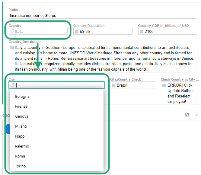 Dynamic reference drop-downs screenshot